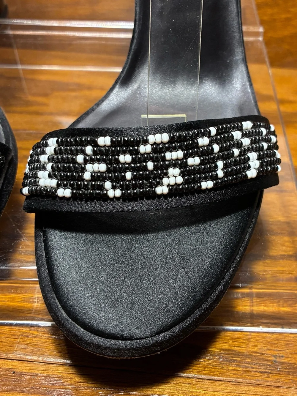 Y2K Via Spiga ITALY MADE Beaded Satin Slingback Flared Heel Sandals Black Size 8